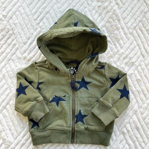 Primary 3-6M Olive Green Navy Star Zip Hoodie Sweatshirt Baby Jacket Coat